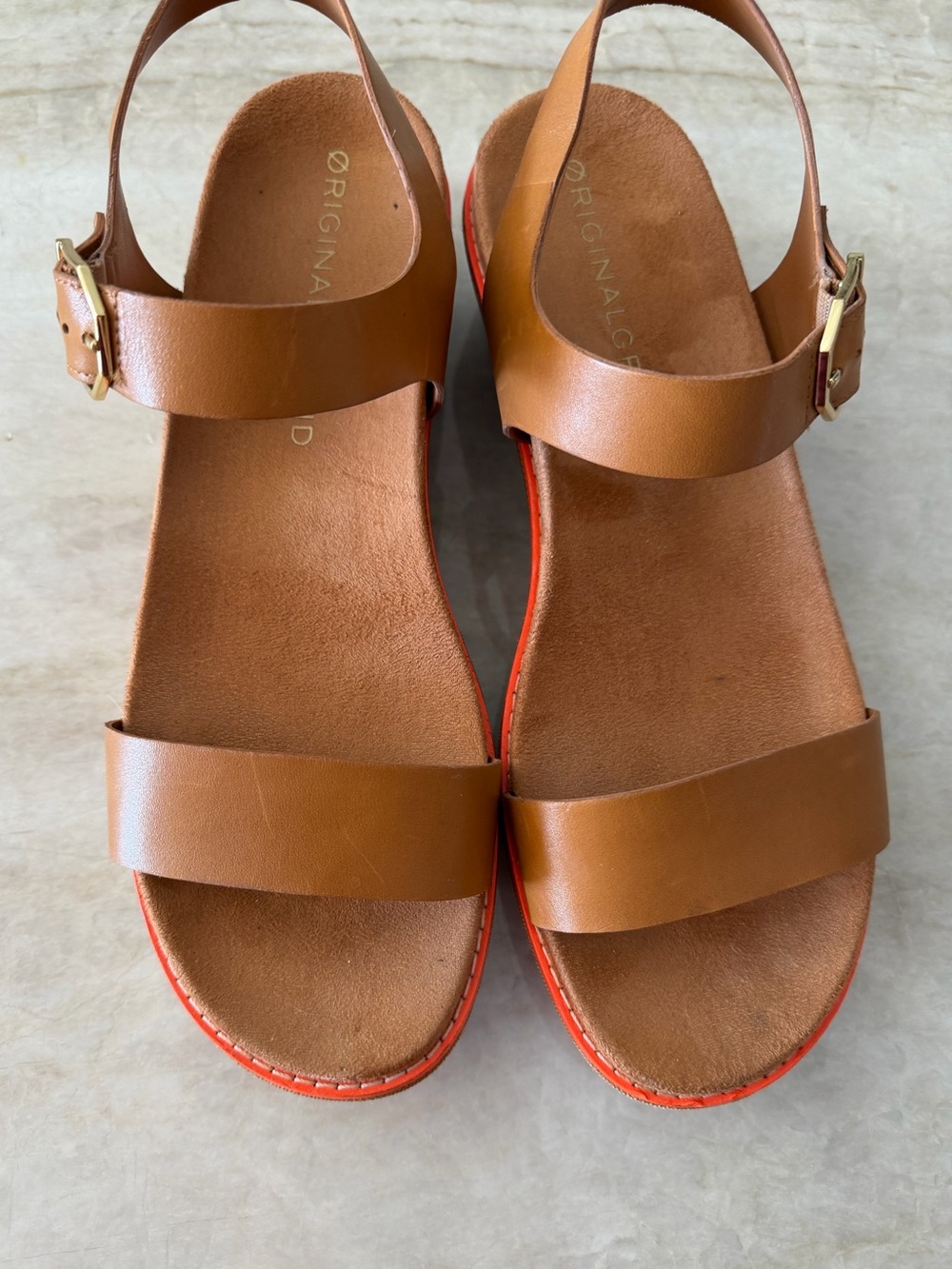Cole Haan Tan Leather Wedge Sandals 8.5